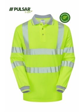 Pulsar Hi-Vis Lime  Woman’s Long Sleeve Polo with Reflective Tape
